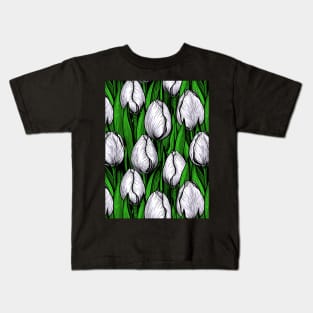 White tulips with green leaves Kids T-Shirt